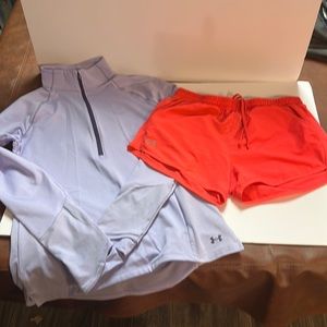 Lot of 2 Under Armour long sleeve sweatshirt and a pair active shorts